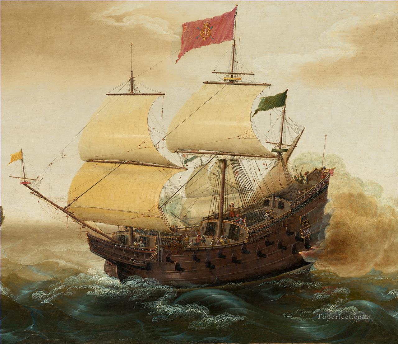 Spanish Galleon Firing its Cannon Naval Battle Oil Paintings